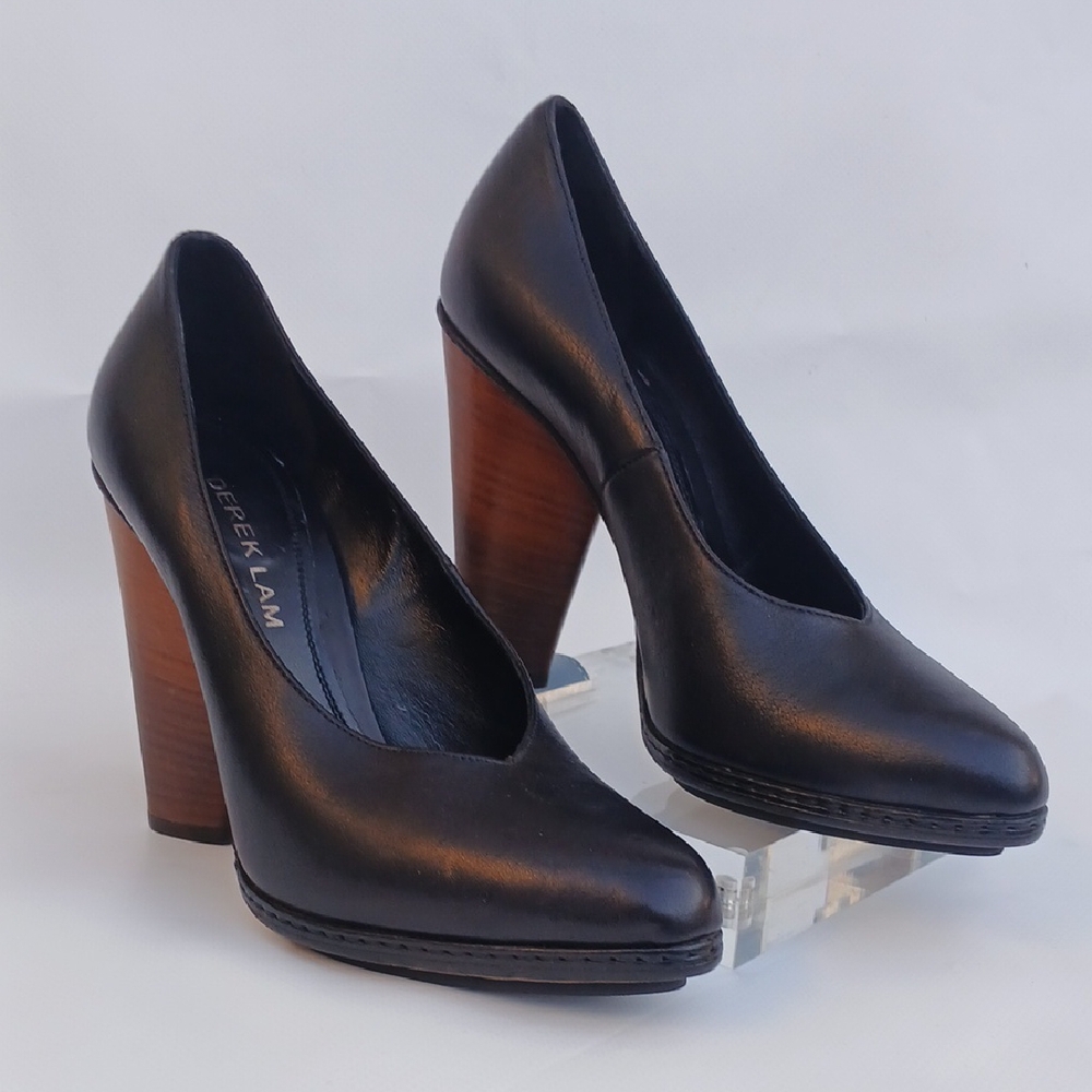 Derek Lam Black and Brown Heels with Wooden Block Heel Goof Condition